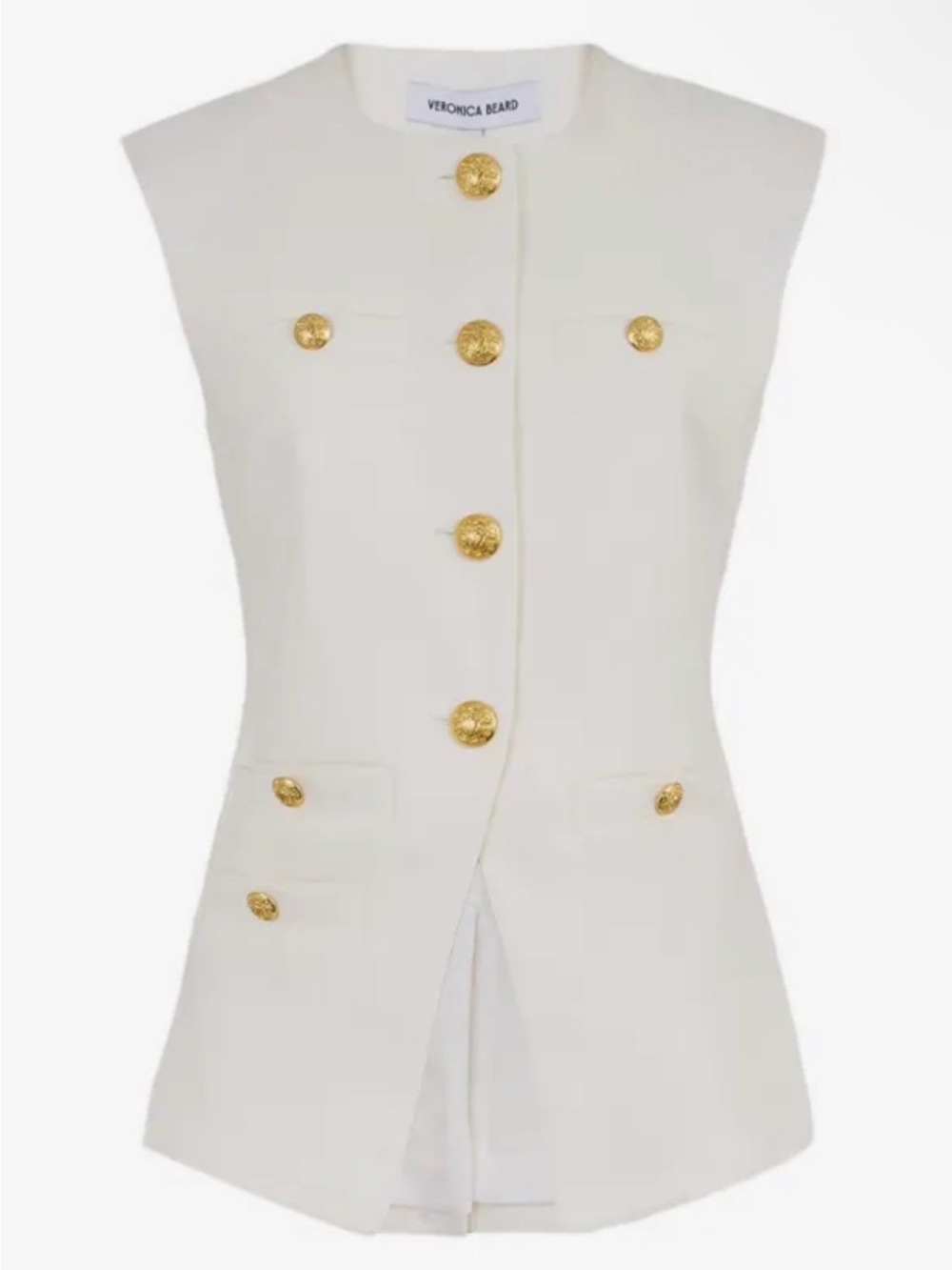 Veronica Beard Ivory Sleeveless Tailored Vest with Gold Buttons US 12